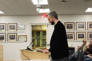 Ashlyn OHara/Peninsula Clarion 
Nathan Erfurth speaks before the Kenai Peninsula Borough School District Board of Education on Monday, July 12, in Soldotna.