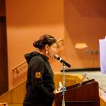Nora Rosser speaks against mask mandates on Monday, Sept. 13, for the Kenai Peninsula School Board meeting at Homer High School in Homer, Alaska. (Photo by Michael Armstrong/Homer News)