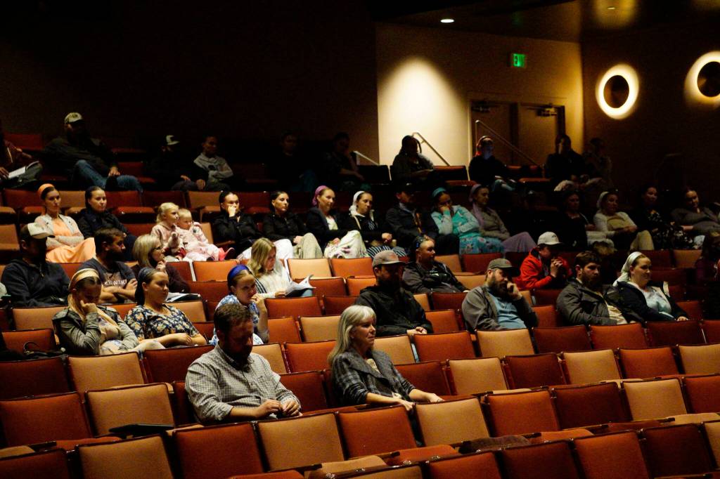 About 100 people attend the Kenai Peninsula School Board meeting on Monday, Sept. 13, atat Homer High School in Homer, Alaska. (Photo by Michael Armstrong/Homer News)