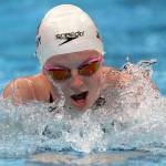 Lydia Jacoby of the United States swims in a heat during the womens 100-meter breaststroke at the 2020 Summer Olympics, Sunday, July 25, 2021, in Tokyo, Japan. (AP Photo/Matthias Schrader)