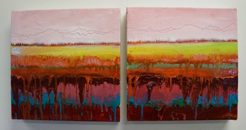 Asia Freemans Peatlands Dyptich is part of the Homer Drawdown Peatland exhibit showing at the Pratt Museum & Park through Oct. 10, 2021, in Homer, Alaska. (Photo by Michael Armstrong/Homer News)