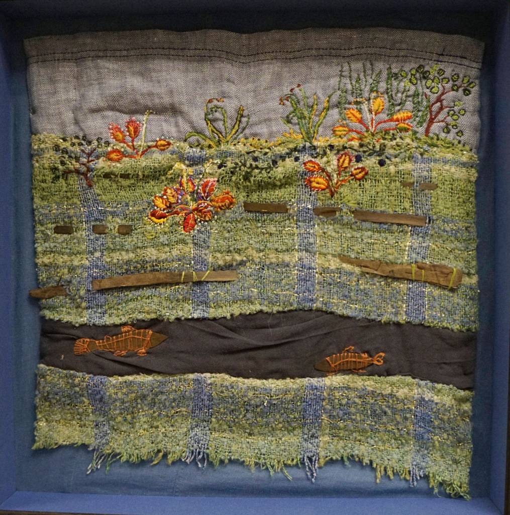 Coowe Walkers tapestry includes petrified peat. Its part of the Homer Drawdown Peatland exhibit showing at the Pratt Museum & Park through Oct. 10, 2021, in Homer, Alaska. (Photo by Michael Armstrong/Homer News)