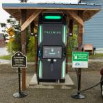 The FreeWire electric vehicle fast-charging station is located at AJs Steakhouse. (Photo by Sarah Knapp/Homer News)