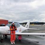 Ben Hohenstatt / Juneau Empire
Zara Rutherford stands outside her aircraft, a Shark UL, shortly after landing in Juneau. Uncertain weather and mechanical maintenance contributed to Rutherford spending additional time in Alaskas capital city.