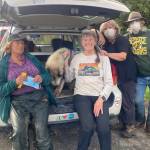 Colette Ireland, Thunder, Kathy Sarns, Donna Rae Faulkner and Don McNamara pose for a photo after rescuing Thunder and Allie from the ravine. (Photos by Elise Nacht Boyer and Janet Fink)