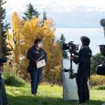 The Cosmic Hamlet Entertainment film crew prepares for a new scene to roll on the set of "Bolt from the Blue" at the Kilcher Homestead on Sept. 28. (Photo by Sarah Knapp/Homer News)