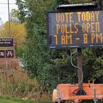 An electronic sign o the Sterling Highway reminds people to vote on Tuesday, Oct. 2, 2021, in Homer, Alaska. (Photo by Michael Armstrong/Homer News)