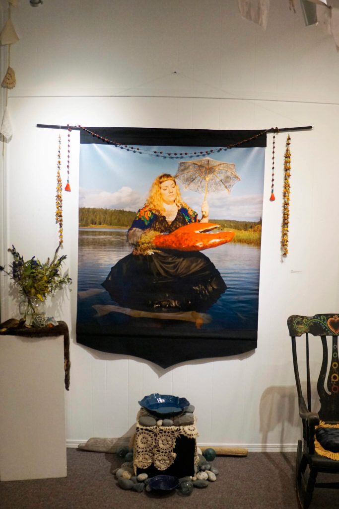 Carly Garays Water is one of the works in her The Art of Ancestor Veneration, on display through Oct. 30, 2021, at the Homer Council on the Arts in Homer, Alaska. (Photo by Michael Armstrong/Homer News)