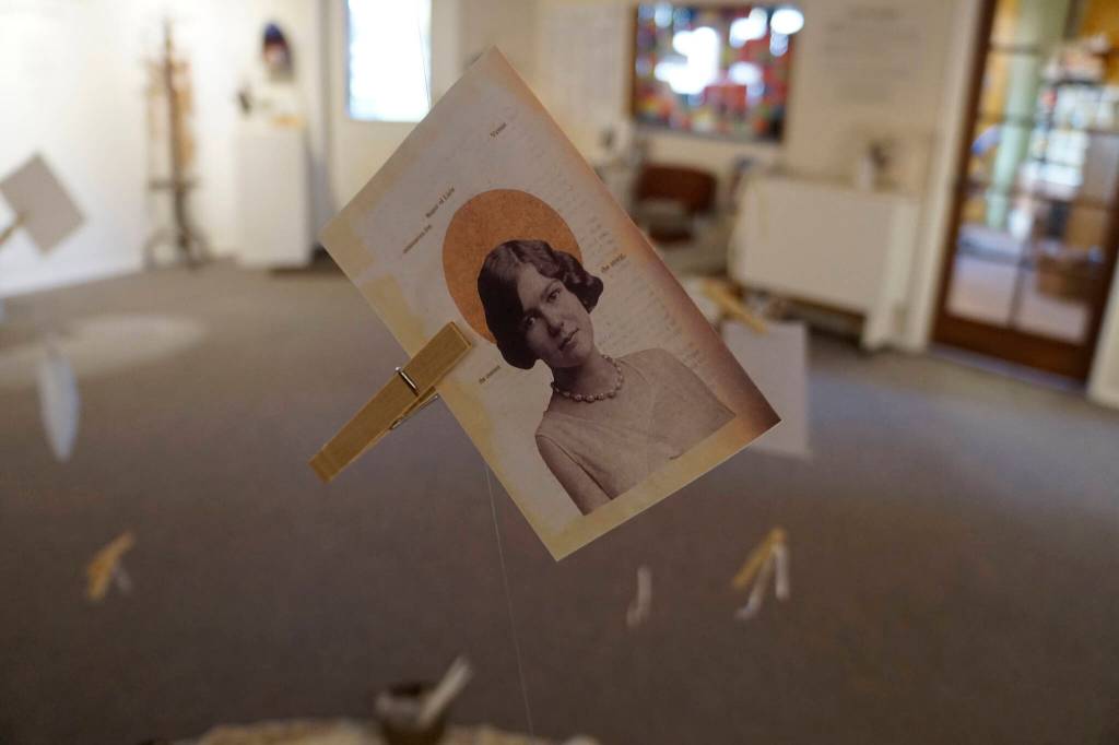 For Carly Garays The Art of Ancestor Veneration, vistors are invited to include images, letters or prayers honoring ancestors at a central dispaly. The exhibit shows through Oct. 30, 2021, at the Homer Council on the Arts in Homer, Alaska. (Photo by Michael Armstrong/Homer News)