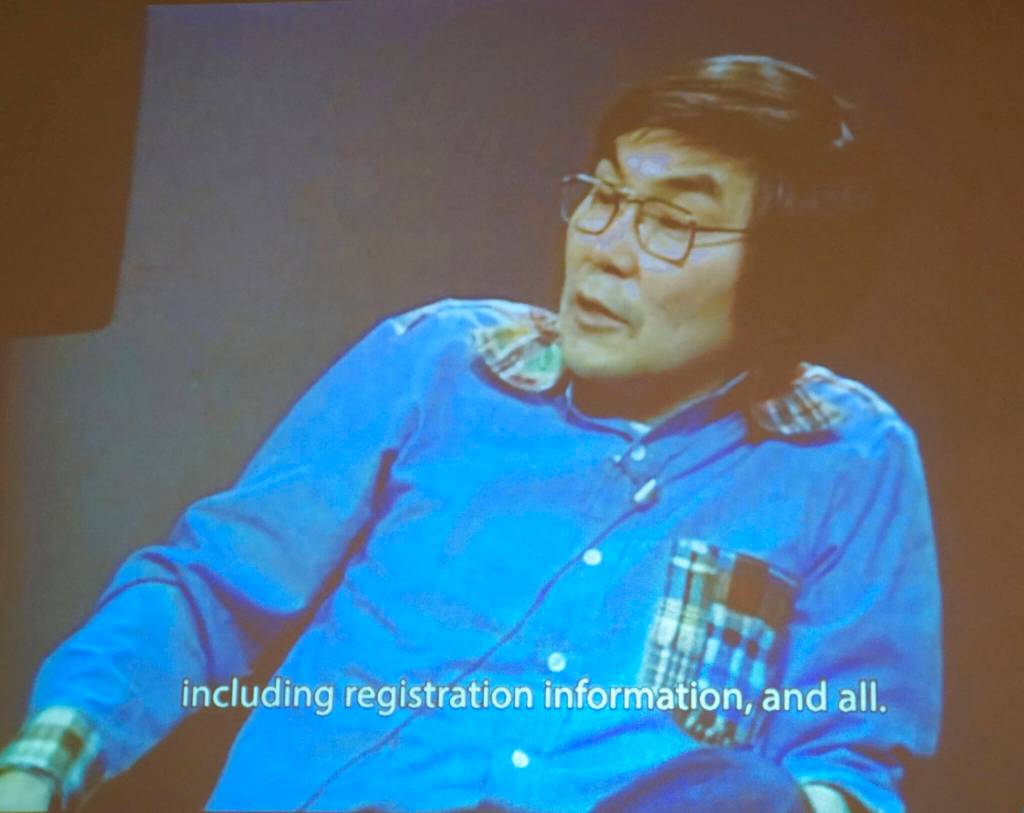 A still from a 1975 video shown at the Pratt Museum & Park is of Ron Senungetuk discussing the Alaska Native Arts program at the University of Alaska Fairbanks. (Video from Alaska Film Archives)