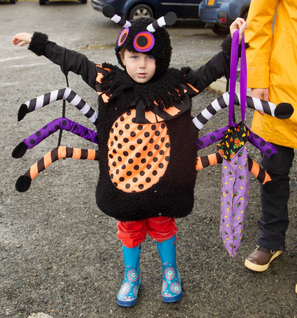 The itsy-bitsy spider shows off his costume at the Haven House Halloween drive-thru at Homer Thrift on Sunday, Oct. 31. (Photo by Sarah Knapp/Homer News)