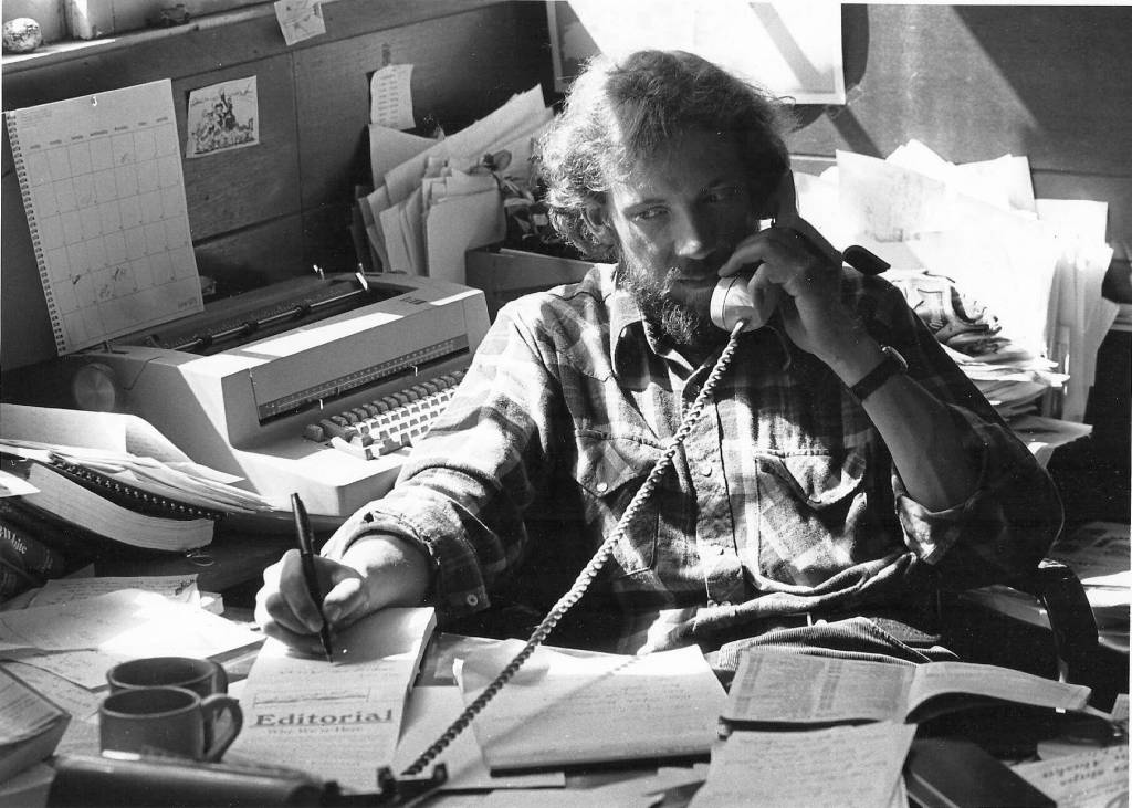 Tom Kizzia works at the Homer News in a photo taken about 1978 in Homer, Alaska.