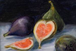 Dianne Spence-Chorman's "Fig Study" is one of the works showing in the Homer Council on the Arts "Fun wtih 5x7" show through Dec. 22, 2021, at the gallery in Homer, Alaska. (Photo by Michael Armstrong/Homer News)