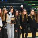 The Seward Seahawks win the sportsmanship award at the end of the 3A state volleyball championships at the Alaska Airlines Center in Anchorage on Saturday, Nov. 13, 2021. (Camille Botello/Peninsula Clarion)