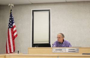 Assembly President Brent Johnson presides over a meeting of the Kenai Peninsula Borough Assembly on Tuesday, Nov. 10, 2021 in Soldotna, Alaska. (Ashlyn OHara/Peninsula Clarion)