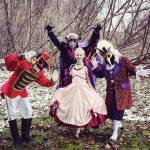 Photo courtesy Homer Nutcracker Production 
From left to right, Bryson Brewer-Dell as the Nutcracker, Liam James as the Rat King, Swift Blackstock as Clara and Aaron Walbrecher as Drosselmeyer pose for a photo on Nov. 30, 2020, for the Petit Nutcracker Ballet at the Carl Wynn Nature Center in Homer, Alaska.