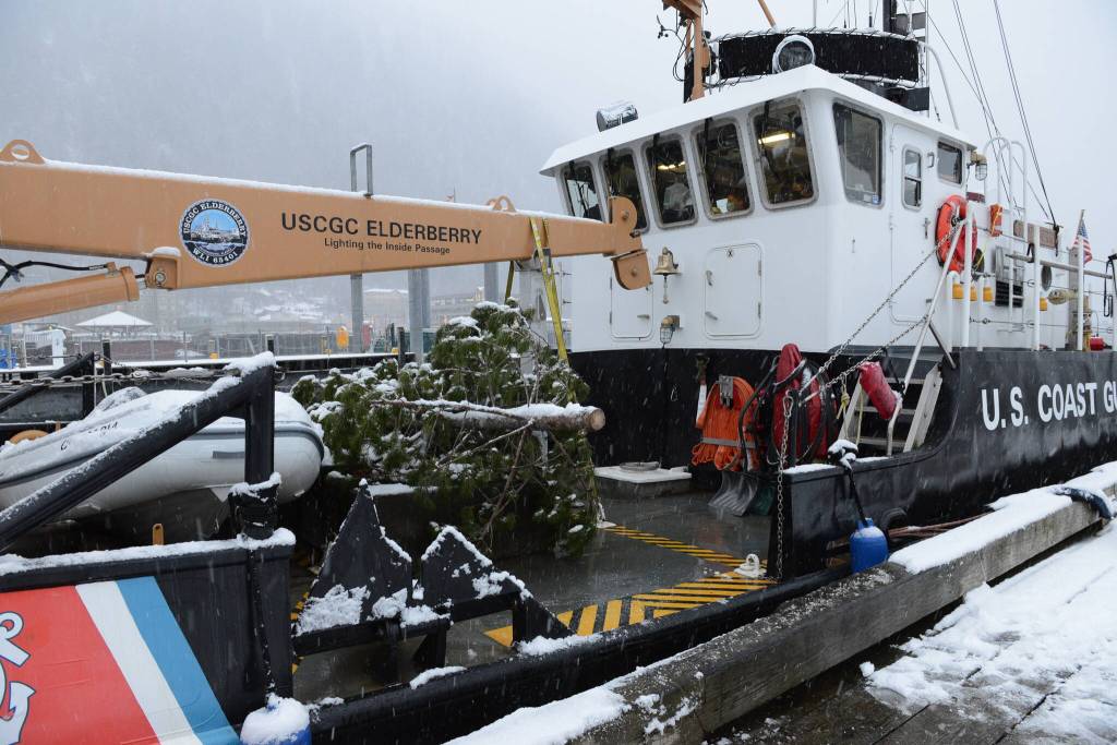 U.S. Coast Guard Cutter Elderberry carried the Together Tree, bound for the Alaska Governors Mansion, up from Wrangell where it was harvested after a brief delay due to some mechanical issues. (USCG photo / Petty Officer 2nd Class Lexie Preston)