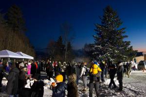 O Christmas Tree, O Christmas tree, of all the trees most lovely. Dozens of community members gathered at the Homer Chamber of Commerce holiday tree lighting ceremony to hear carols and enjoy the holiday season. (Photo by Sarah Knapp/Homer News)