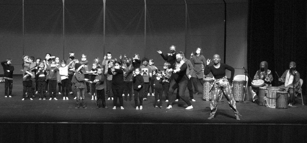 Photo by Sarah Knapp/Homer News 
Little Fireweed students sing their welcome song during the Sankofa Dance Theater Alaska end of residency performance on Dec. 3.