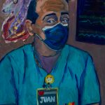 Dr. Sami Alis painting of a healthcare worker is part of her show, The Mind of A Healthcare Worker During the COVID-19 Pandemic, opening Friday, Jan. 7, 2022, at the Homer Council on the Arts. (Photo by Amber Johnson)
