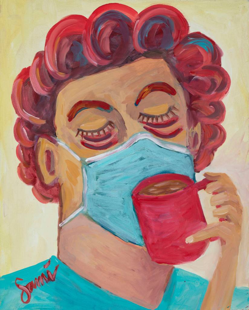 Dr. Sami Alis painting of a healthcare worker is part of her show, The Mind of A Healthcare Worker During the COVID-19 Pandemic, opening Friday, Jan. 7, 2022, at the Homer Council on the Arts. (Photo by Amber Johnson)