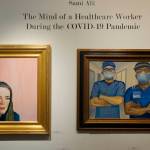 Two paintings in in Dr. Sami Alis exhibit, The Mind of a Healthcare Worker During the COVID-19 Pandemic, showing in January 2022 at the Homer Council on the Arts in Homer, Alaska. (Photo by Michael Armstrong/Homer News)