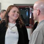 Ben Hohenstatt / Juneau Empire File
District Attorney Angie Kemp speaks with Assembly member Wade Bryson after at September 2019 presentation for a Greater Juneau Chamber of Commerce luncheon. Kemp has been named director of the Alaska Department of Laws Criminal Division.