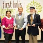 From left to right: Anna DeVolld, Rachel Sallaffie, John Green, Carl Schrader and Nona Safra were honored at an awards ceremony in Anchorage on Thursday, Oct. 7, 2021, by Gov. and First Lady Dunleavy. Schrader, a Juneau resident, was honored for his work in hospice care. (Courtesy photo / Office of Gov. Mike Dunleavy)