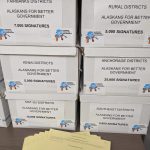 Signatures for a ballot initiative to have the state of Alaska recognize 229 federally recognized tribal governments were submitted to Division of Elections offices in Anchorage Wednesday, Jan. 12, 2022. The campaign was able to collect 56,230 signatures - well over the minimum requirement - meaning Alaskan voters will likely see the initiative on the November ballot. (Courtesy photo / Alaskans for Better Government)