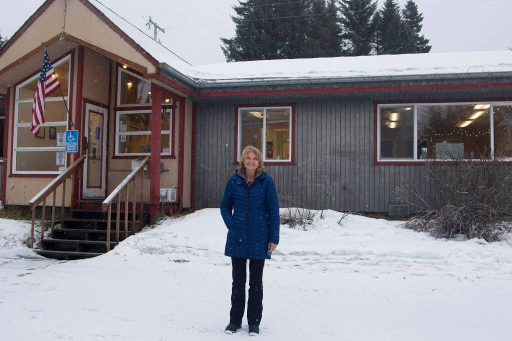 U.S. Sen. Lisa Murkowski, R-Alaska, stands outside the Homer News office after spending the day in Homer. (Photo by Sarah Knapp/Homer News)