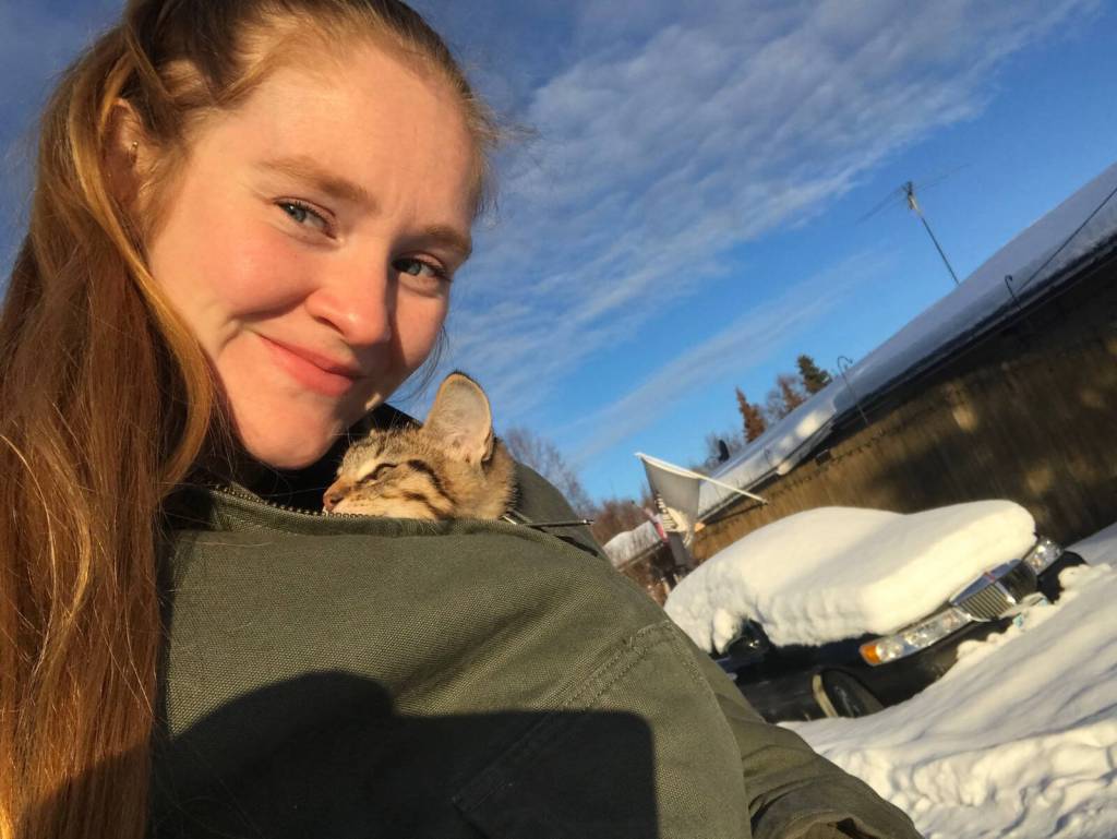 Camille Botello and Benito go out for a walk in Anchorage on Jan. 24, 2021. (Camille Botello)