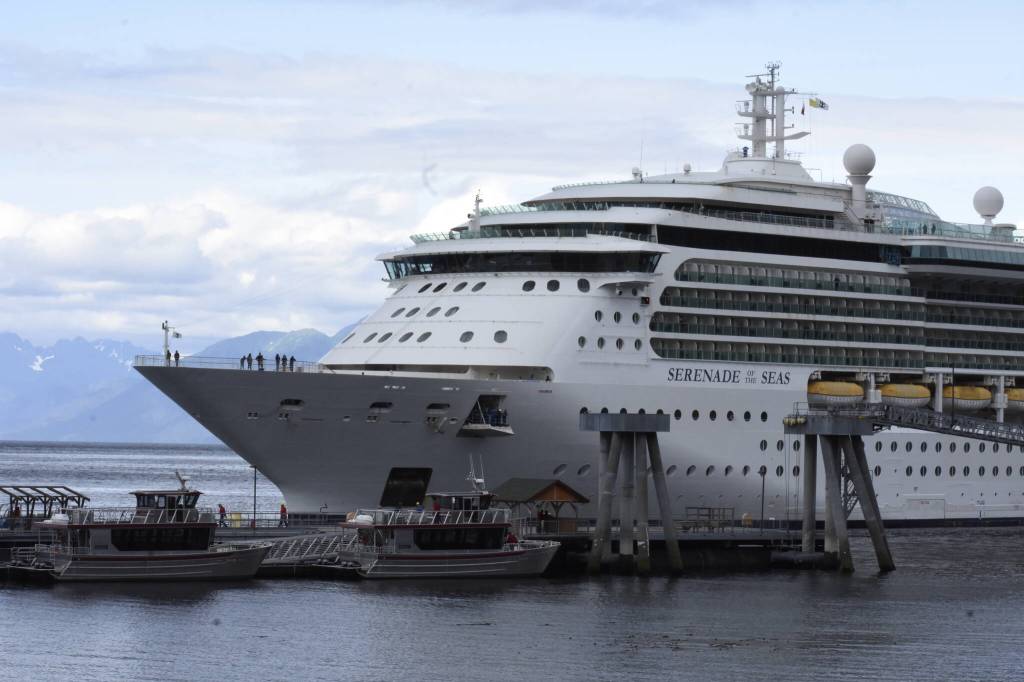Peter Segall / Juneau Empire File
Royal Caribbeans Serenade of the Seas pulls into Icy Point Strait in Hoonah, on Thursday, July 22, 2021. Royal Caribbean personnel are saying booking numbers for the 2022 season are looking healthy.
