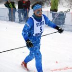 Soldotnas Quinn Cox finishes the boys 7.5-kilometer class mass start Saturday, Feb. 12, 2022, at the Region III ski championships at Tsalteshi Trails just outside of Soldotna, Alaska. (Photo by Camille Botello/Peninsula Clarion)
