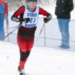 Kenais Jayna Boonstra finishes the girls 5-kilometer mass start classic race Saturday at the Region III ski championships at Tsalteshi Trails just outside of Soldotna.