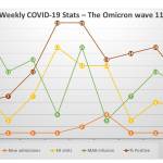 Image by South Peninsula Hospital
This chart shows the local effect of the omicron COVID-19 variant wave in Homer since Dec. 22, 2021, as seen in tests and patients at South Peninsula Hospital in Homer, Alaska. Although positive cases were high, hospitalizations were low. For the week ending March 1, there was one emergency room visit and no hospitalizations, and positive cases and monoclonal antibody infusions had dropped  a sign that the latest wave of the pandemic may be subsiding.