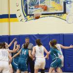 Lady Mariner Delilah Harris makes a basket against the Nikiski Bulldogs during Senior Night on Friday, Feb. 25, 2022, at the Alice Witte Gym at Homer High School in Homer, Alaska. (Photo by Michael Armstrong/Homer News)