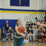 Lady Bulldog Rylee Ellis makes a pass in a game against the Lady Mariners during Senior Night on Friday, Feb. 25, 2022, at the Alice Witte Gym at Homer High School in Homer, Alaska. (Photo by Michael Armstrong/Homer News)