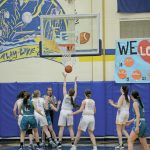 Lady Mariner Sophie Ellison goes for the ball after the Lady Bulldogs scored a basket during Senior Night on Friday, Feb. 25, 2022, at the Alice Witte Gym at Homer High School in Homer, Alaska. (Photo by Michael Armstrong/Homer News)
