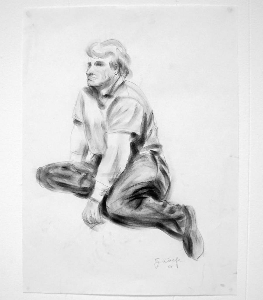 Photo by Michael Armstrong/Homer News 
Selected Works and Sketches by Gaye Wolfe, showing at the Homer Council on the Arts through March, include a sketch of her partner, Sam Smith, part of a series of life drawings she did.