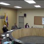 Homer Mayor Ken Castner, far right, and members of the Homer City Council meet on Monday, March 14, 2022, in the Cowles Council Chambers, Homer City Hall, in Homer, Alaska. (Screenshot)