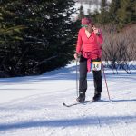 Becky King of Homer makes her way up a hill on Diamond Ridge while competing in the 42-km Kachemak Marathon on Saturday, March 19, 2022, in Homer, Alaska. (Photo by Michael Armstrong/Homer News)