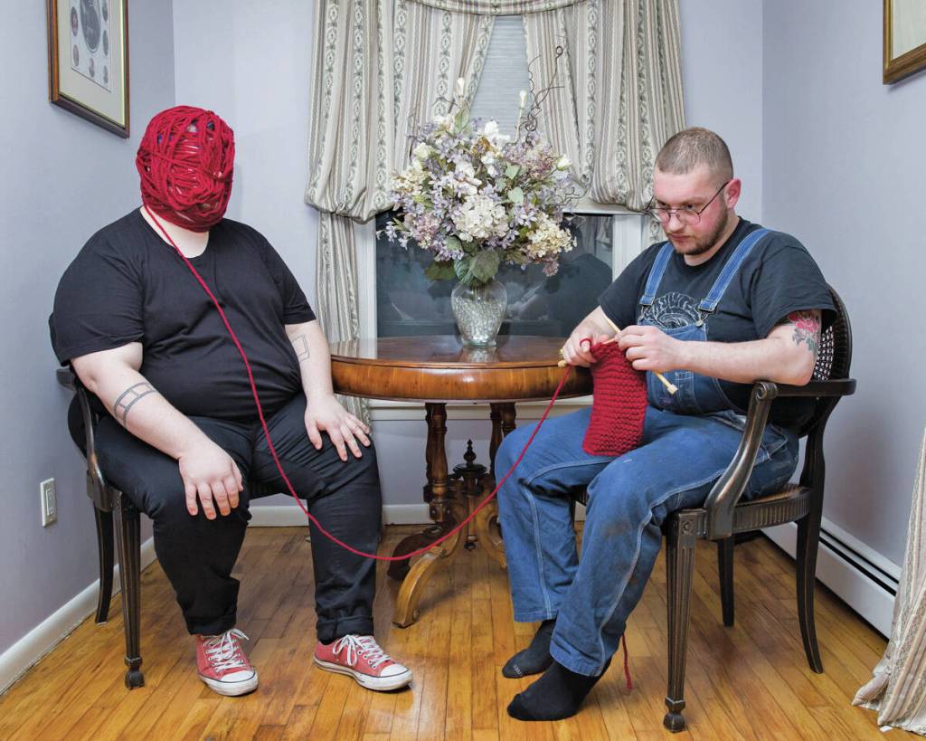 Mutlidisciplinary and performance artist Jesse Egner speaks Friday, April 1, 2022, at Bunnell Street Arts Center in Homer, Alaska, for the start of his residency. (Photo provided)