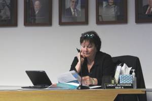 Linda Farnsworth-Hutchings attends a Soldotna City Council meeting on Wednesday, March 23, 2022, in Soldotna, Alaska. Farnsworth-Hutchings was one of two names submitted for the Soldotna seat on the Kenai Peninsula Borough Planning Commission after a monthslong standoff between the city and borough mayor over the appointment. (Ashlyn OHara/Peninsula Clarion)