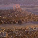 A close up of ice in one of David Rosenthals paintings from his show, Painting at the End of the Ice, on display at the Pratt Museum & Park in Homer, Alaska. (Photo by Sean McDermott)