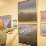 Photo by Sean McDermott 
David Rosenthal describes work from his travels around the Arctic Ocean and through the Northwest Passage from his show, Painting at the Edge of the Ice Age, at the Pratt Museum & Park in Homer, Alaska.