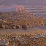 Photo by Sean McDermott 
A close up of ice in one of David Rosenthals paintings from his show, Painting at the End of the Ice, on display at the Pratt Museum & Park in Homer, Alaska.