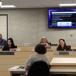Kenai Peninsula Borough School District student Olivia Ferguson, who also serves as the student representative to KPBSD Board of Educations information committee, testifies before the board Monday, April 11, 2022, in Soldotna, Alaska. (Ashlyn OHara/Peninsula Clarion)