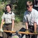 YCC Enrollees harvest beetle-killed spruce for a facility enhancement project. (Photo by Nick Longobardi/FWS)