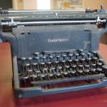 A vintage Underwood typewriter sits on a table on Tuesday, Feb. 22, 2022, at the Homer News in Homer, Alaska. (Photo by Michael Armstrong/Homer News)
