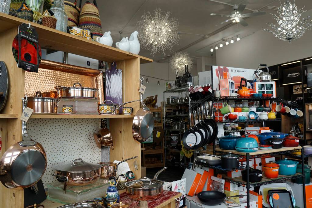 The new Classic Cook includes displays of pots, pans and other cooking equipment, as seen here on May 5, 2022, at its new location on Pioneer Avenue in Homer, Alaska. (Photo by Michael Armstrong/Homer News)
